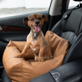 Load image into Gallery viewer, PupProtector™ Faux Leather Memory Foam Dog Car Bed - Camel
