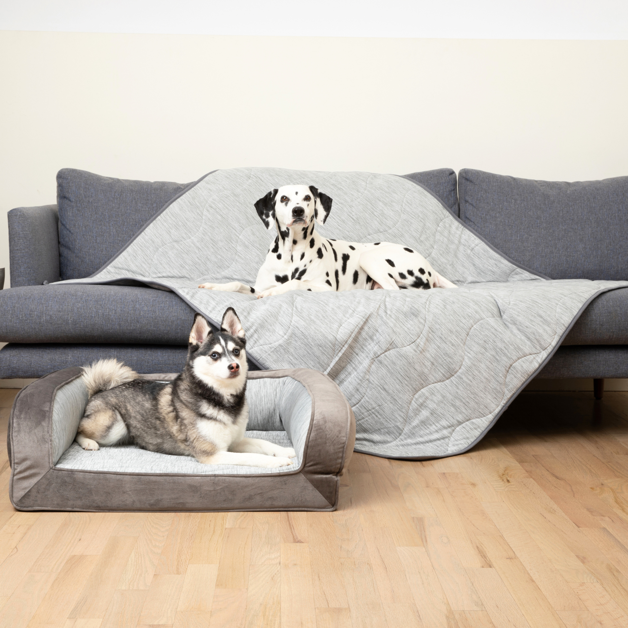 PupChill™ Cooling Bolster Dog Bed + Waterproof Blanket Bundle - Arctic Grey