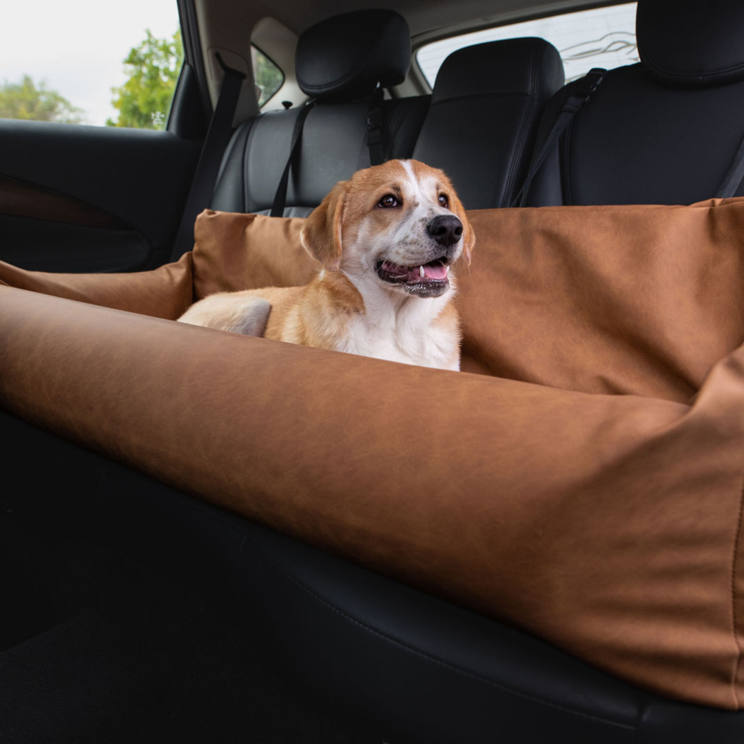 PupProtector™ Faux Leather Memory Foam Dog Car Bed - Camel