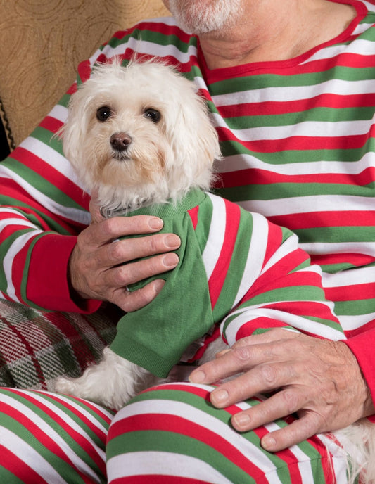 Dog Red White & Green Stripes Cotton Pajamas