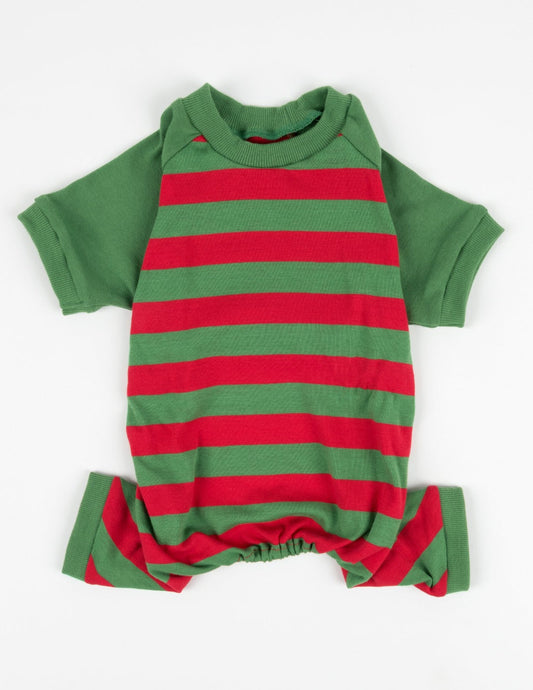 Dog Cotton Red & Green Stripes Pajamas