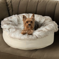 Load image into Gallery viewer, PupPouf™ Faux Fur Donut Dog Bed - White with Brown Accents
