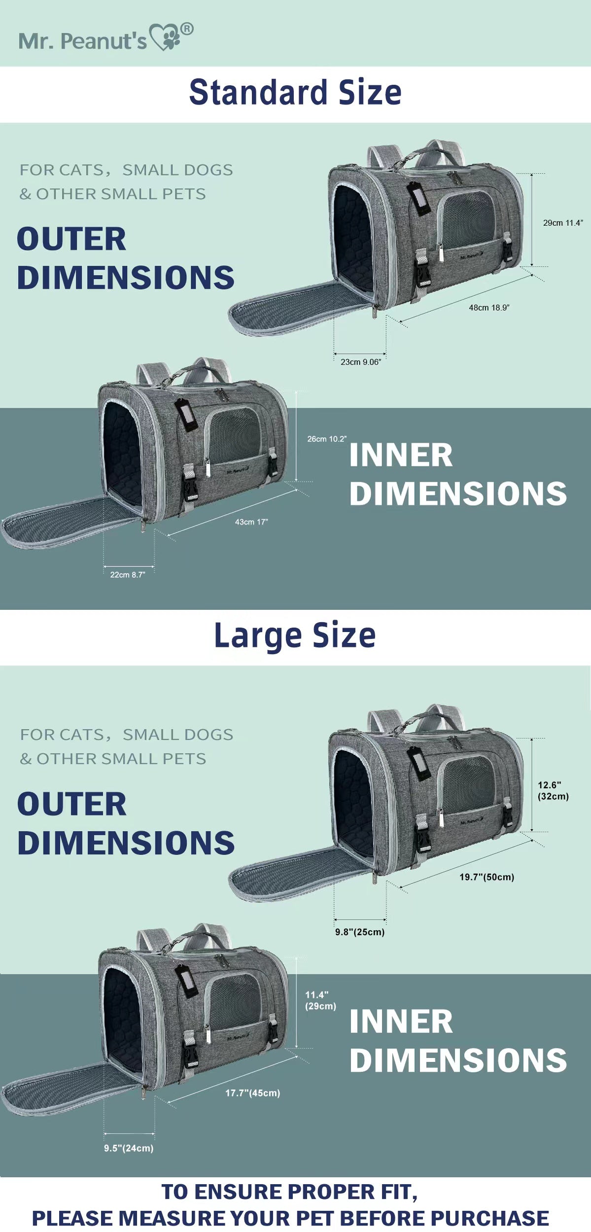 Mr. Peanut's Monterey Series Backpack Airline Compliant Pet Carrier - Newly Updated Model Now Available