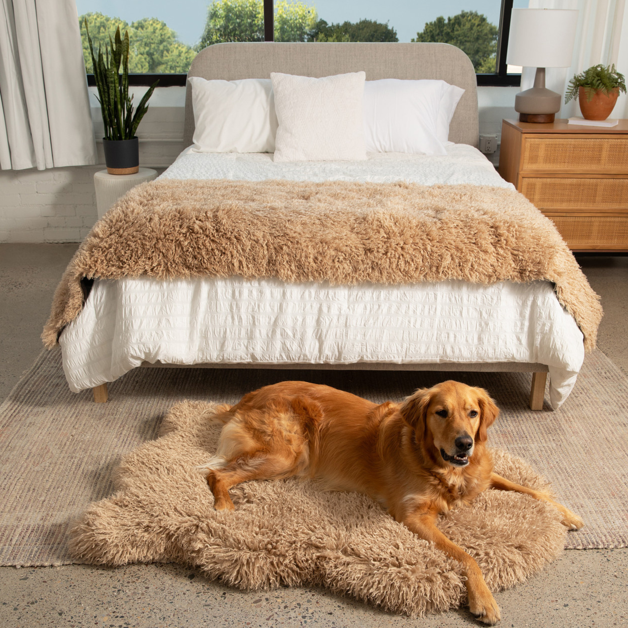 PupRug™ Luxe Faux Fur Orthopedic Dog Bed -  Plush Sheep Tan