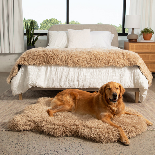 PupRug™ Luxe Faux Fur Orthopedic Dog Bed -  Plush Sheep Tan