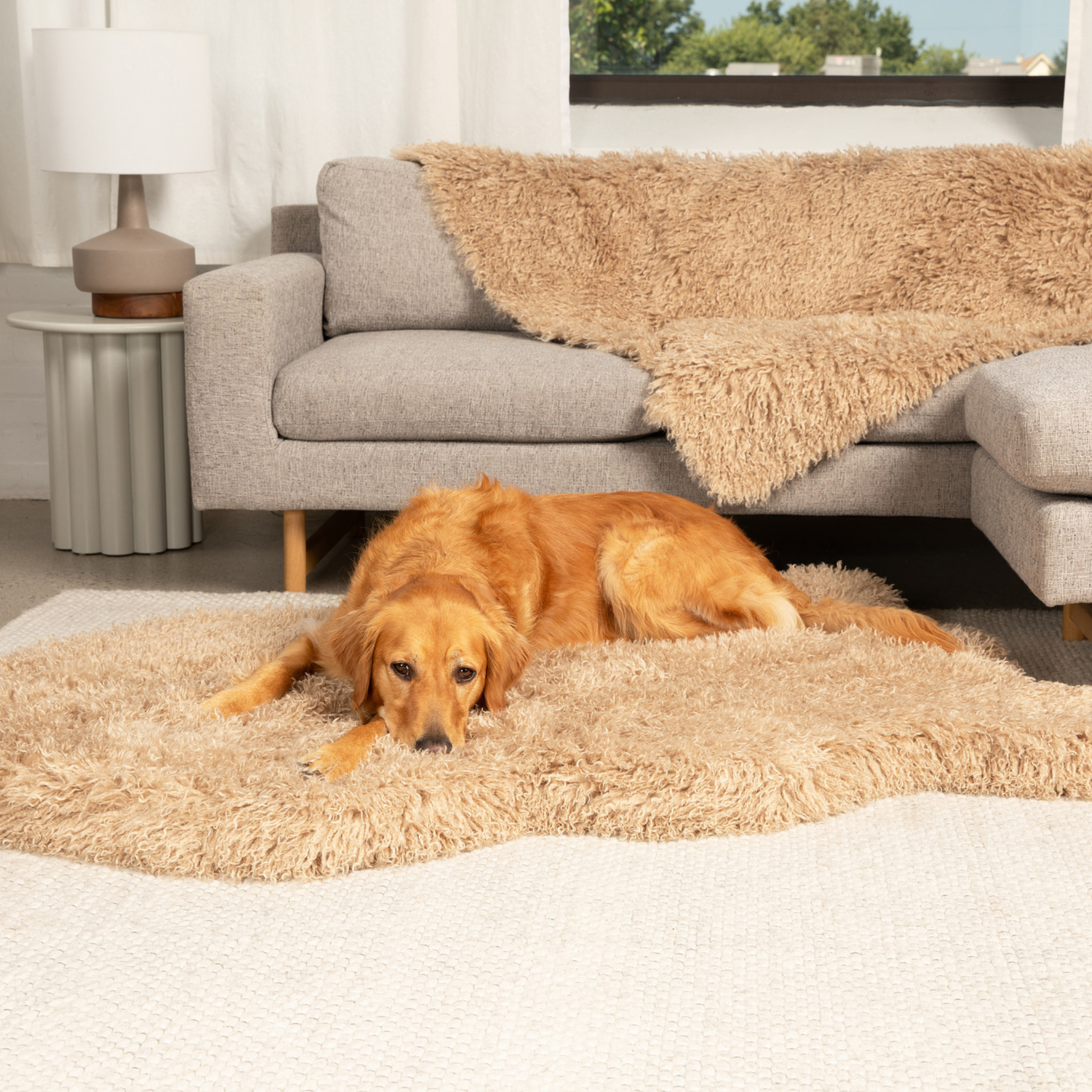 PupRug™ Luxe Faux Fur Orthopedic Dog Bed -  Plush Sheep Tan